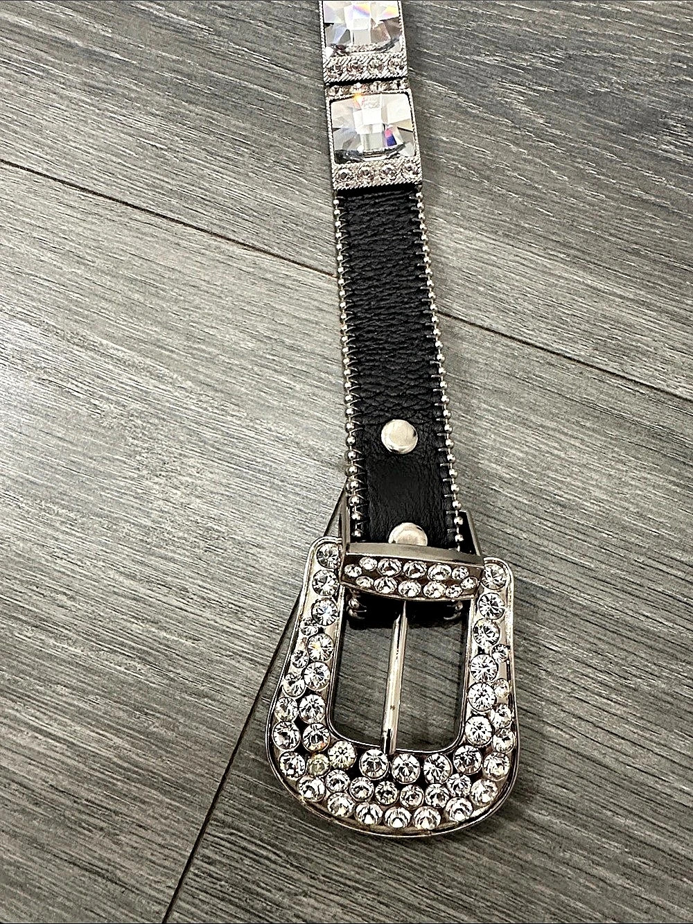 b.b. simon Rhinestone Buckle Belt in Black